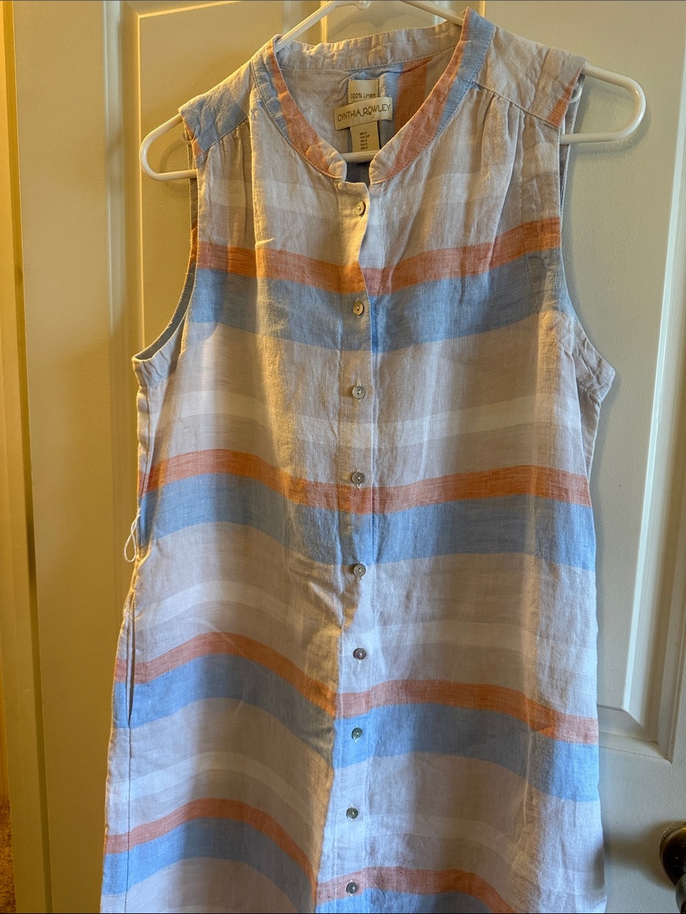 Cynthia Rowley Striped Linen Dress in Blue, Orange & White